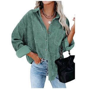 *SOLD* NEW Astylish Women Corduroy Shirts Casual Long Sleeve Button Down Top